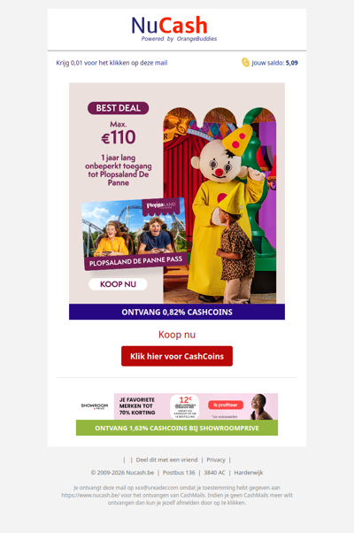 1 jaar lang onbeperkt toegang tot Plopsaland De Panne!