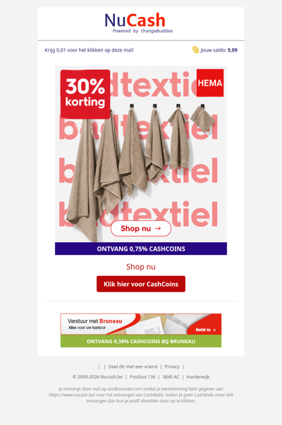 30% korting op alle badtextiel bij HEMA!