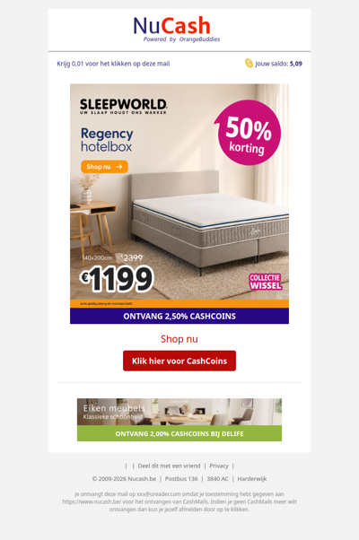 Collectie wissel bij Sleepworld: ontvang 50% korting!