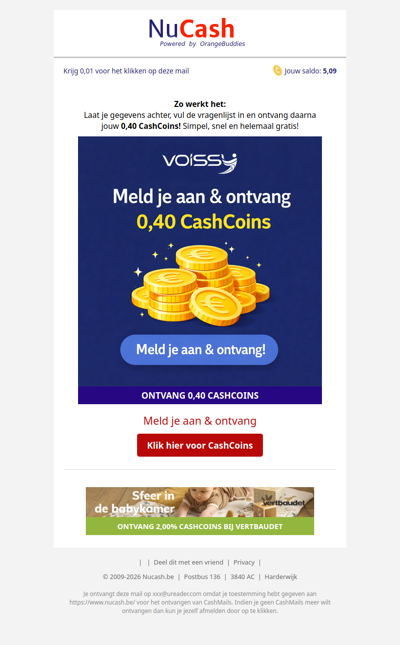 Meld je aan en ontvang 0,40 CashCoins!