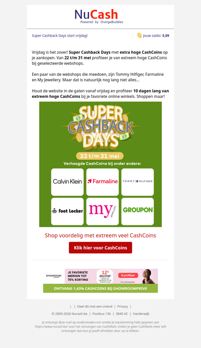 Vanaf vrijdag Super Cashback Days met extra CashCoins!