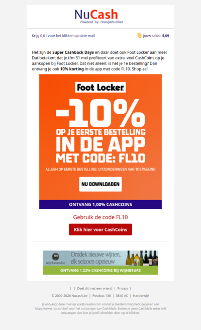 10% korting + extra CashCoins bij Foot Locker!
