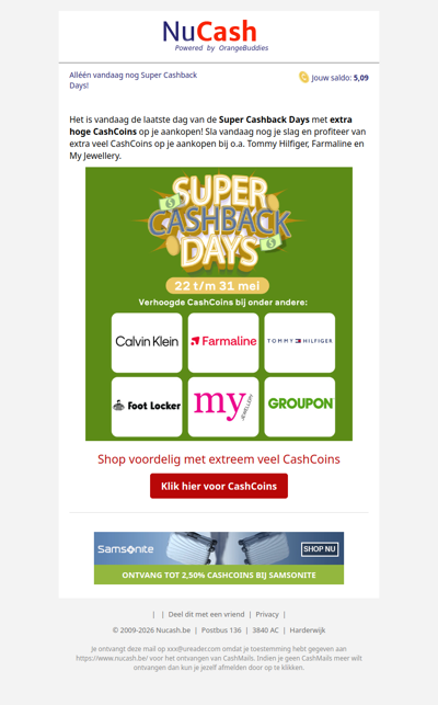 Vandaag is de LAATSTE DAG van de Cashback Days!