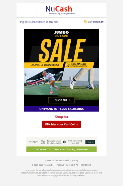 Tot 40% korting op golfschoenen en hockeyartikelen
