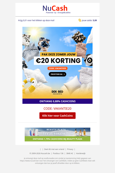 Gebruik code VAKANTIE20 en bespaar 20 EUR