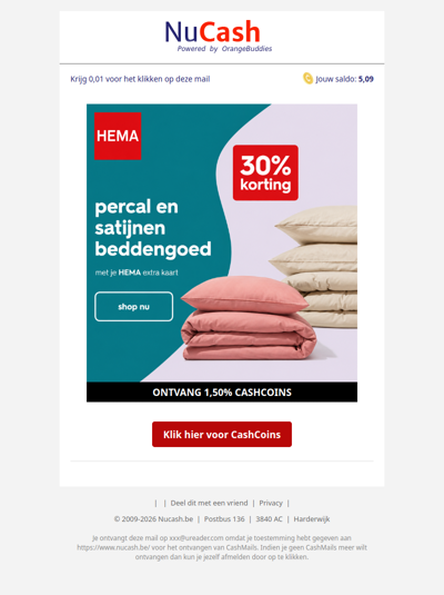 Slaap heerlijk met 30% korting op percal en satijnen beddengoed bij HEMA!