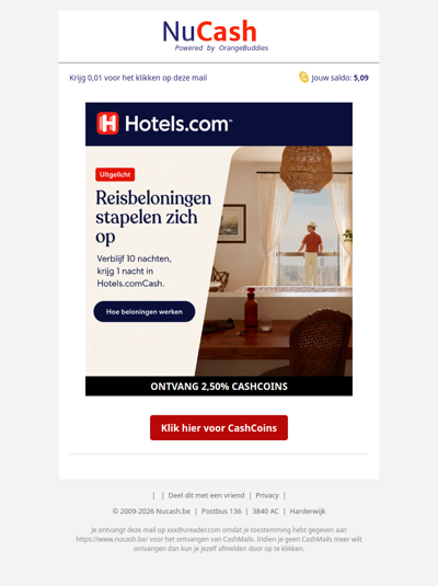 Verblijf 10 nachten, ontvang 1 nacht in Hotels.comCash!
