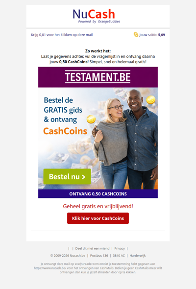 Bestel gratis de gids van Testament.be én ontvang CashCoins!
