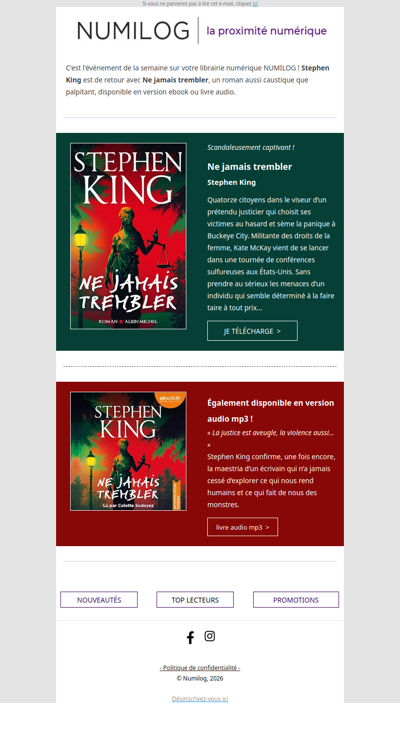 Événement Stephen King ! Ne jamais trembler : scandaleusement captivant !