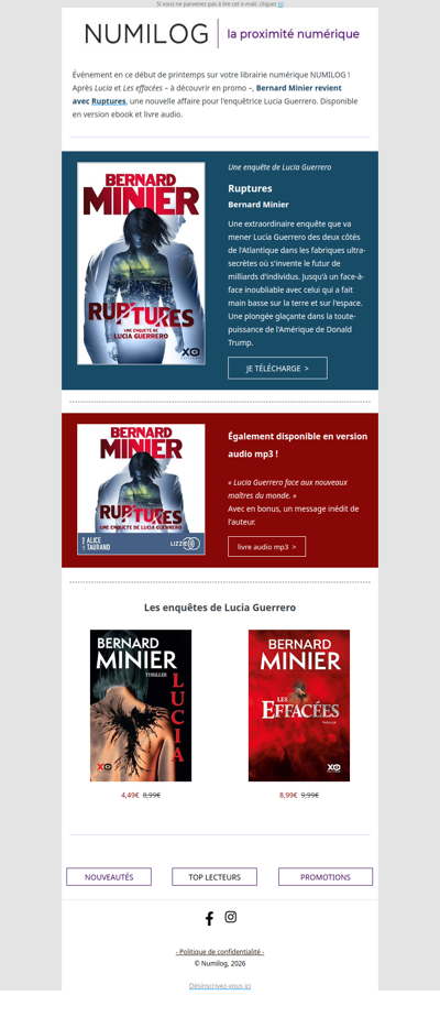 Événement Bernard Minier : Ruptures, la nouvelle enquête de Lucia Guerrero