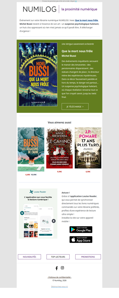 Nouveauté Michel Bussi : Que la mort nous frôle