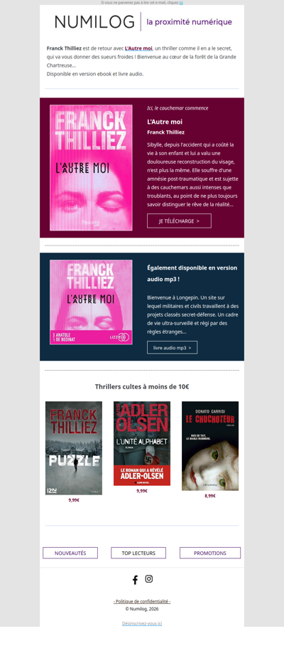 Nouveauté Franck Thilliez : L'Autre moi