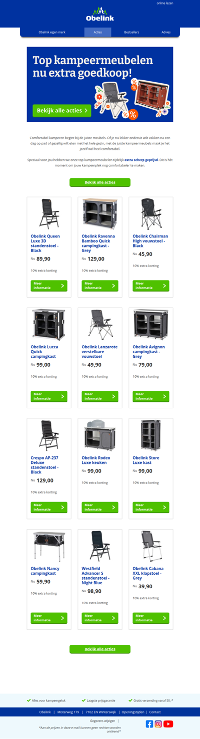 Top kampeermeubelen nu extra goedkoop.