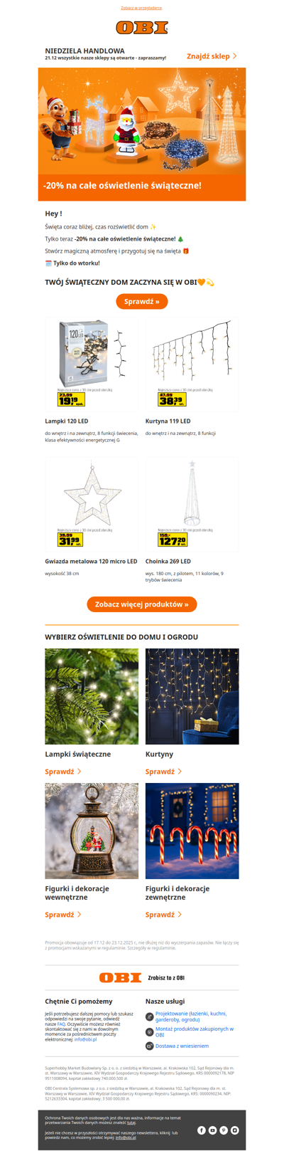 🎄 -20% na OŚWIETLENIE ŚWIĄTECZNE ✨