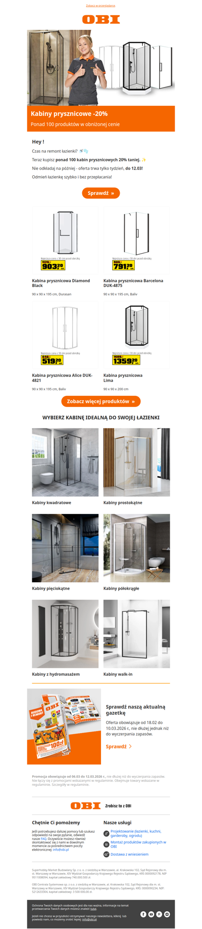 Kabiny prysznicowe -20% 🚿