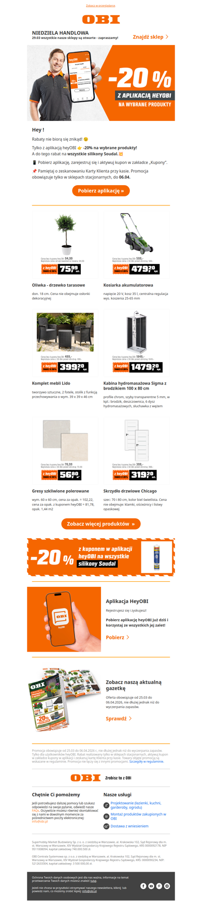 Rabat -20% czeka w aplikacji heyOBI. 💥🙌