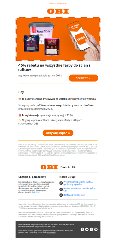 Tylko do 13.06! 👉 Odbierz -15% na wszystkie farby do ścian i sufitów.