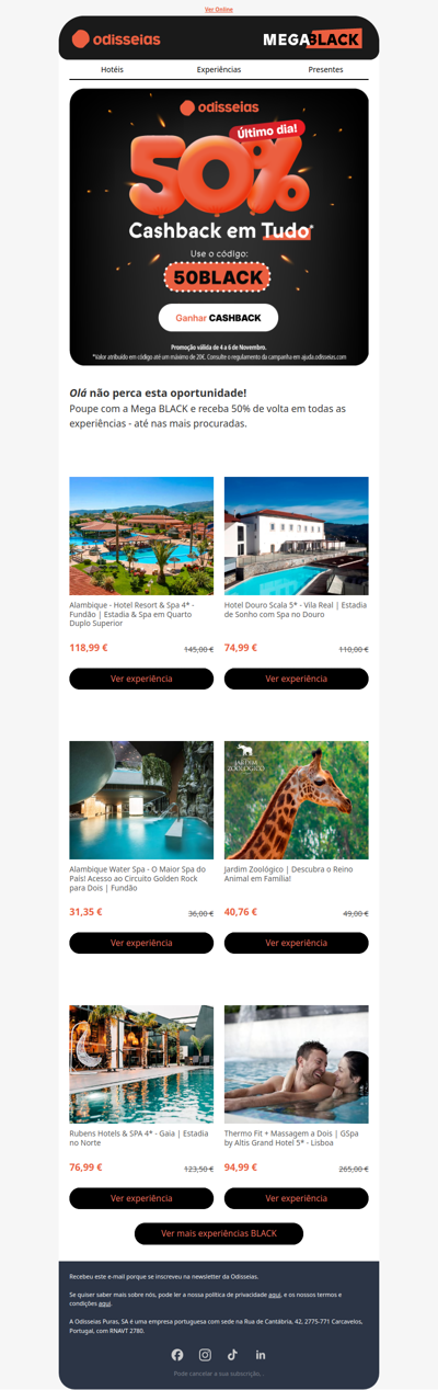 Hoje termina: 50% de cashback em tudo!