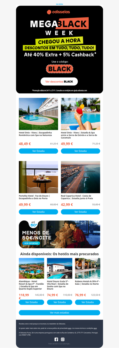 Black Week ON 🤑 Escapadinhas a 50€