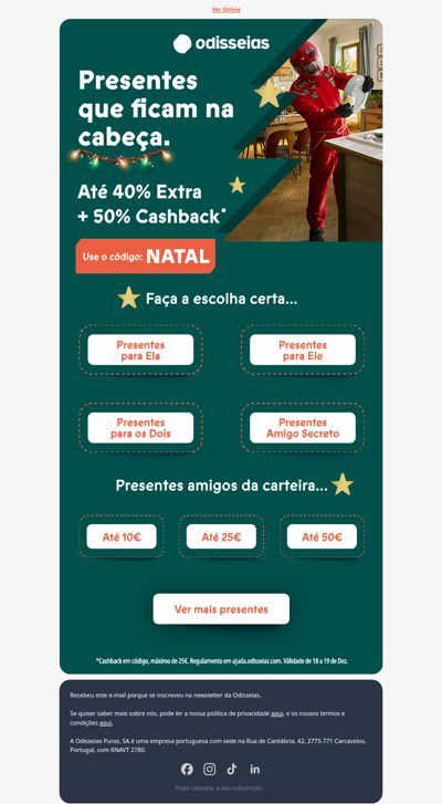 Até -40% Extra + 50% Cashback a tempo do Natal ✨
