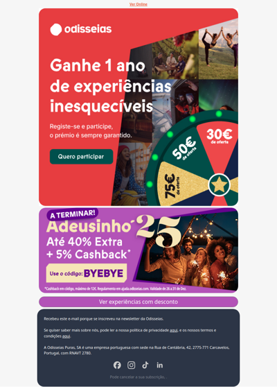 Pronto para ganhar 1 ano de experiências grátis? 😎