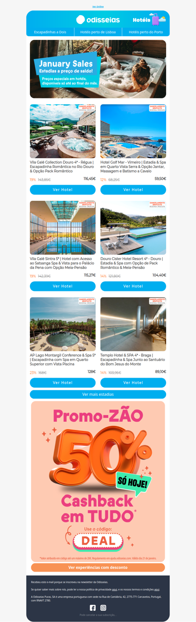 Em Janeiro as escapadinhas são mais baratas 🤑