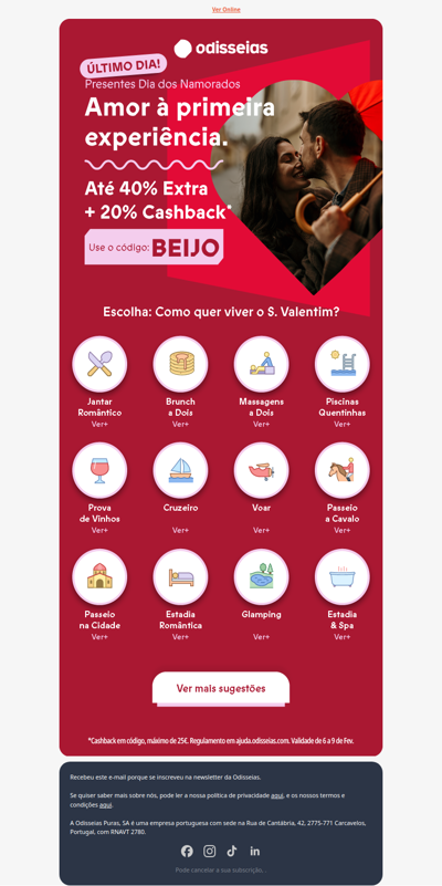 As nossas sugestões românticas (e com desconto) 💕