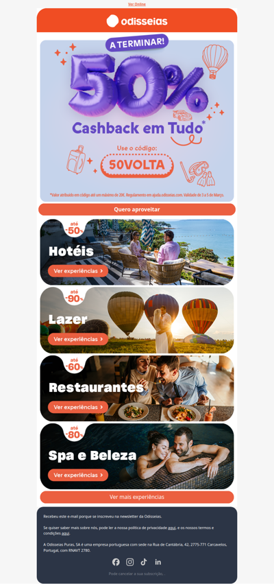 Ganhe até 20€ com a sua próxima experiência!