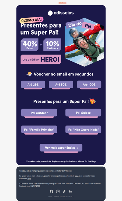 Para o Pai 💌 Em segundos no e-mail
