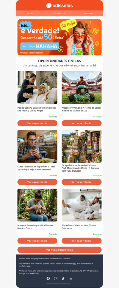 Atenção: Estas experiências acabam amanhã