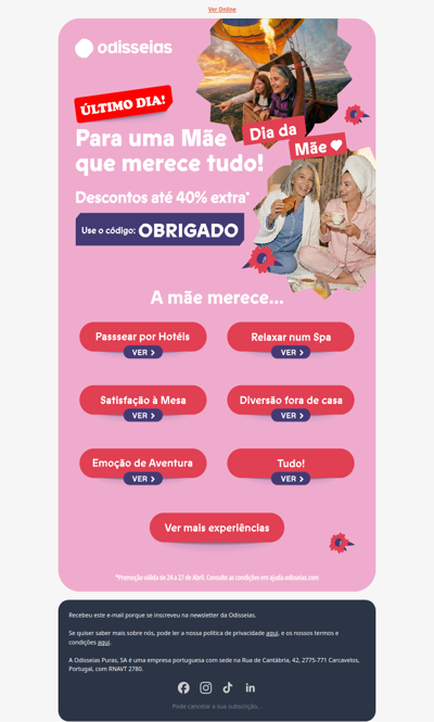 Para a Mãe 😍 Até -40% em Experiências
