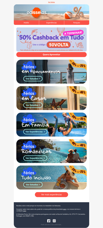 Marque Férias e ganhe 50% de Cashback!