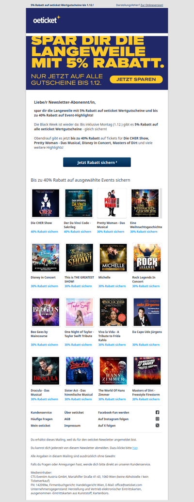 Black Week bei oeticket: Spar dir die Langeweile!