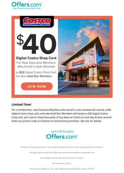 For New Costco Members: Up to $40 Costco Digital Shop Card