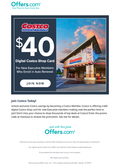 For New Executive Members: $40 Digital Costco Shop Card