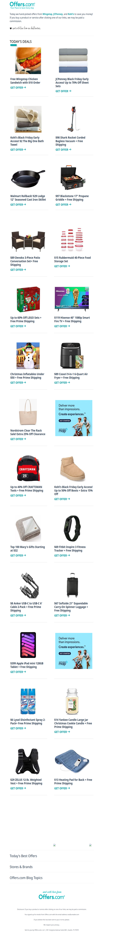 Free Wingstop Sandwich | $15 Rubbermaid 40-Pc. Set | Christmas Inflatables Under $50