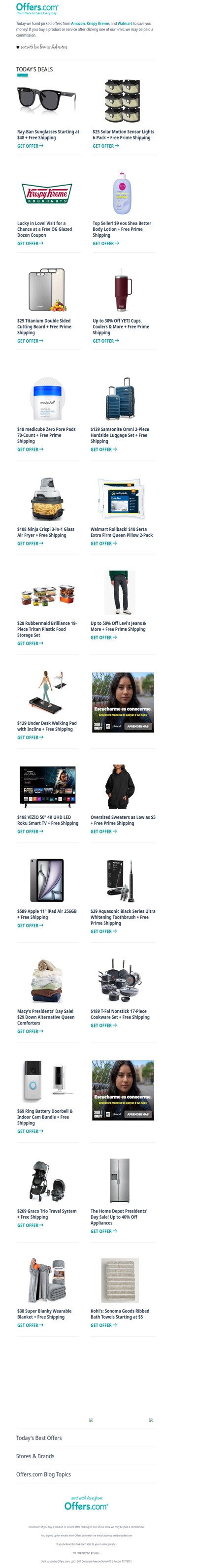 Ray-Ban From $48 | 30% off YETI | $10 Serta Pillow 2-Pack | $139 Samsonite 2-Pack