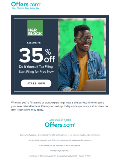Offers Exclusive! 35% Off DIY Tax Filing From H&R Block