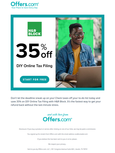 35% Off DIY Online Tax Filing with H&R Block