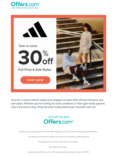 Extra 30% Off adidas Favorites