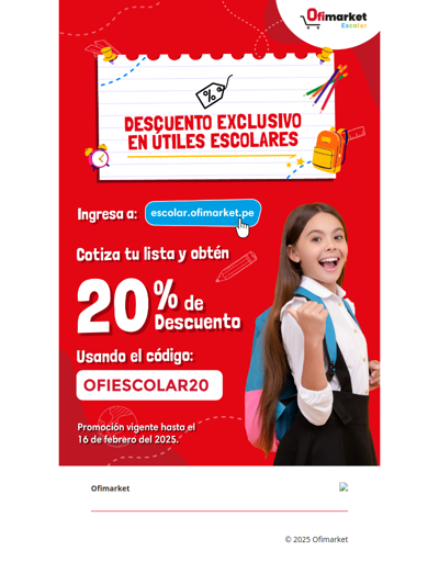 , solo hasta el domingo 16 obtén 20% de descuento en toda la web escolar