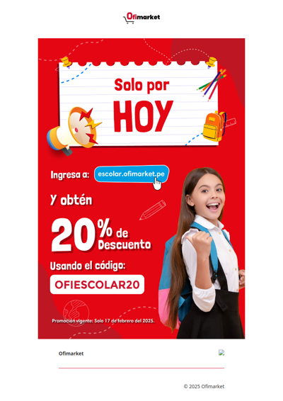 , extendemos hasta hoy nuestro descuento del 20% en todo escolar