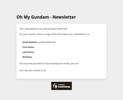 Oh My Gundam - Newsletter: Subscription Confirmed