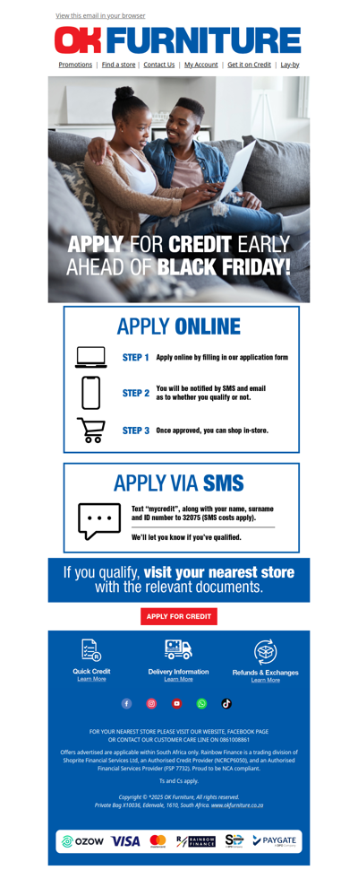 Apply for Credit Before Black Friday & Shop Faster at OK Furniture