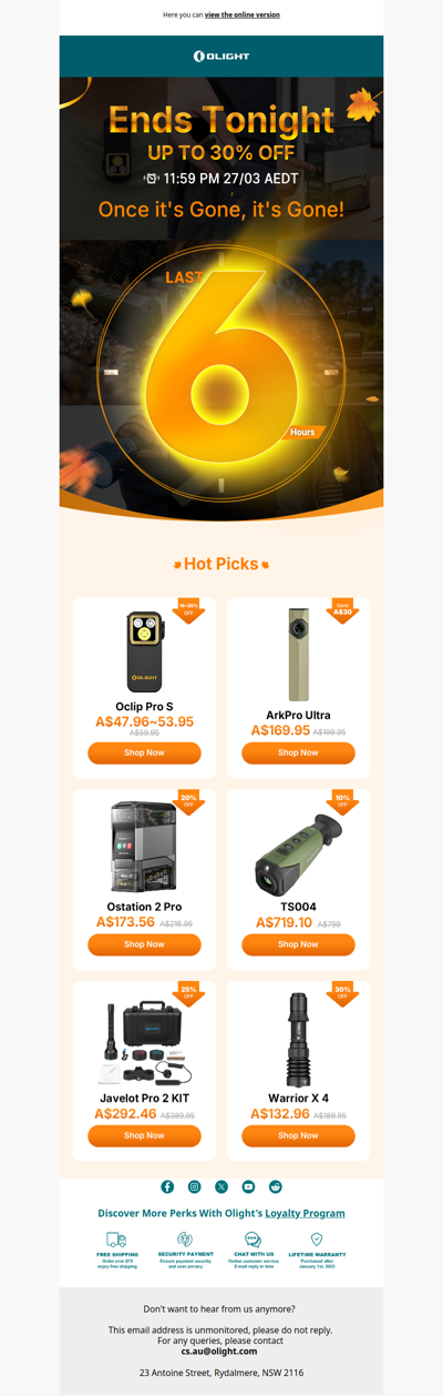 ⏰6 Hours Left – Shop the Autumn Sale