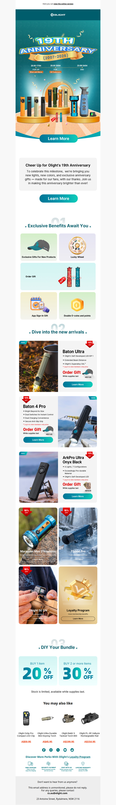 Olight's 19th B'Day: Free Gift & New Lights Inside