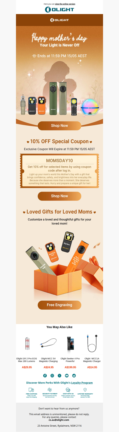 Use code MOMSDAY10 for Mother's Day savings