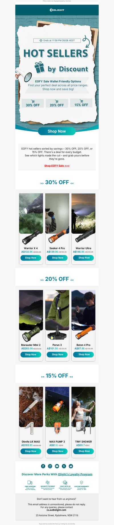 EOFY Sale: 30% | 20% | 15% OFF Hot Sellers