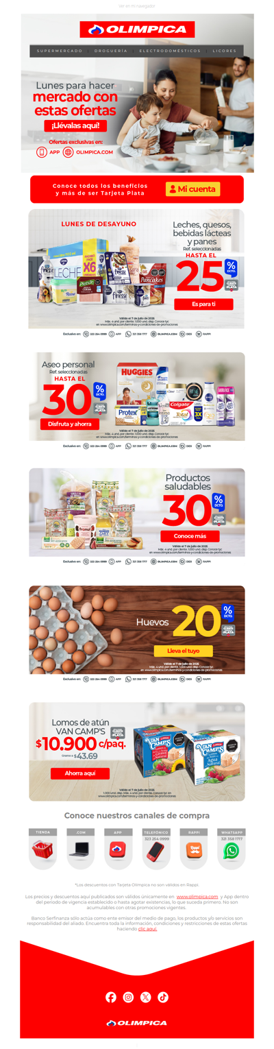 ¡Que HOY no te falte nada! 🥖​🥚​🥓​  Hasta 30% dcto en supermercado