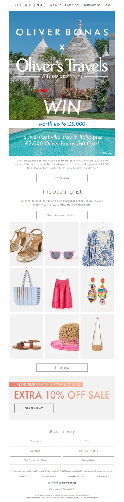 WIN five nights in Italy and OB Gift Card